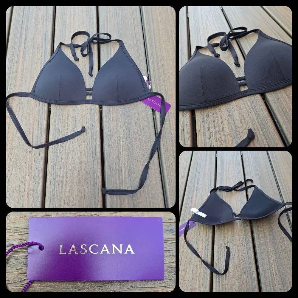 Lascana black push up padded black bikini top size 34c nwt sexy